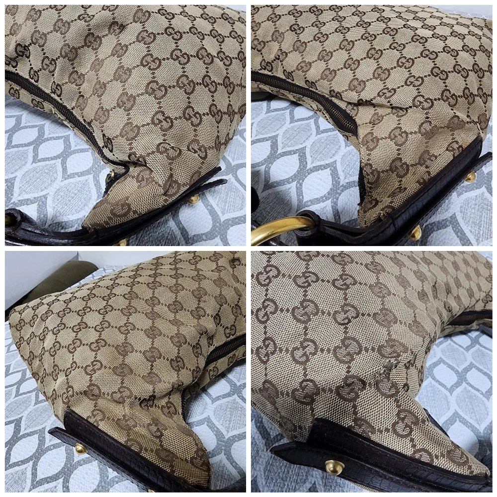Gucci Beige/Ebony GG Canvas Medium Horsebit Hobo Bag